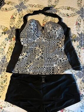 Catalina Black and White Halter Tankini Top